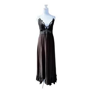 Free People Dress Medium Boho Maxi Crochet Lace Lined Whimsigoth Hippie Romantic